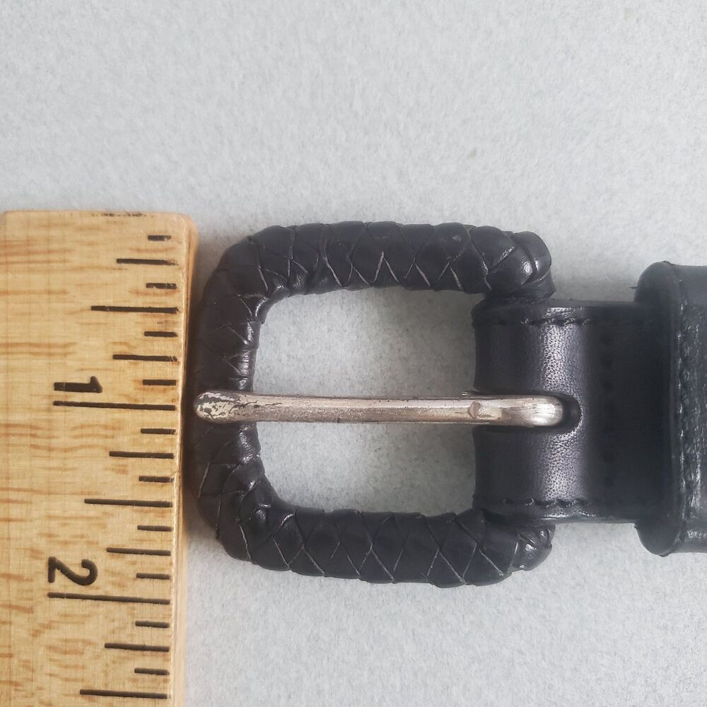 Vintage Fossil Black Leather Belt Medium Interlocking Ring Y2K Waist Belt - Picture 13 of 16